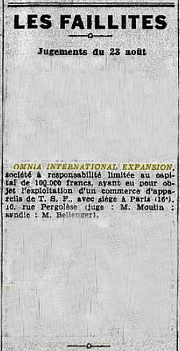 OMNIA International expansion 25 août 1938