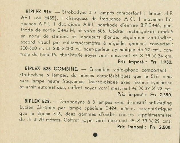 Biplex 528''''Radio et Phono Matériel N°100 - octobre 1934