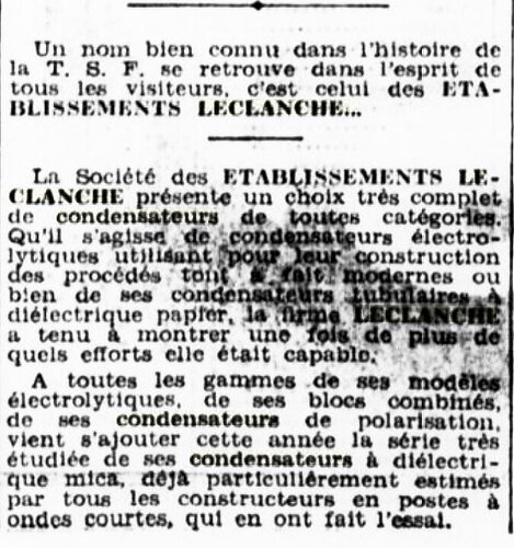 leclanché L'Information financière, économique et politique, 7 septembre 1935 XII Salon de la TSF Grand Palais