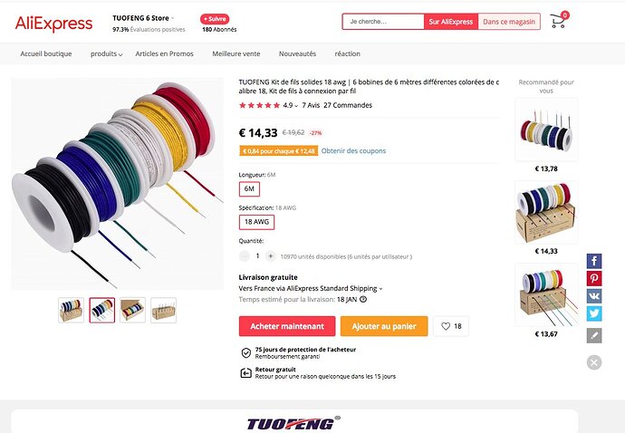 ALIEXPRESS FILS RIGIDES 18AWG