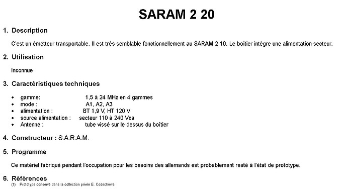 SARAM 2.20 infos