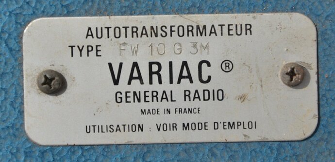 Plaque signaletique Variac GENERAL RADIO FW10G3M