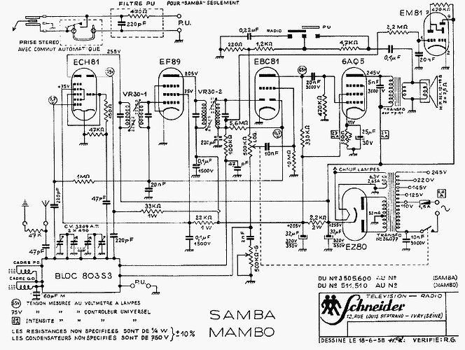 Schneider Mambo et Samba Schéma original constructeur