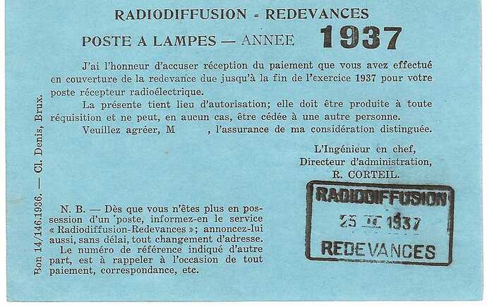 Radio redevances 1937