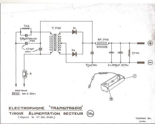 Teppaz Transitradio alimentation secteur • Schéma