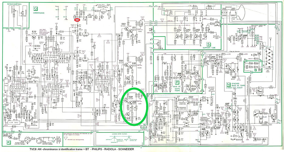 Schéma TVC8 chrominance Ancienne norme (identif trame) & BT