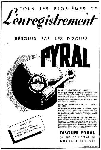 Disques Pyral pour enregistrement - Radio-Ref 07 1937 -1