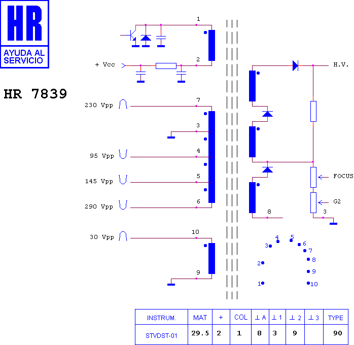 Présentation électrique des différents enroulements du transformateur flyback d'impulsions.gif