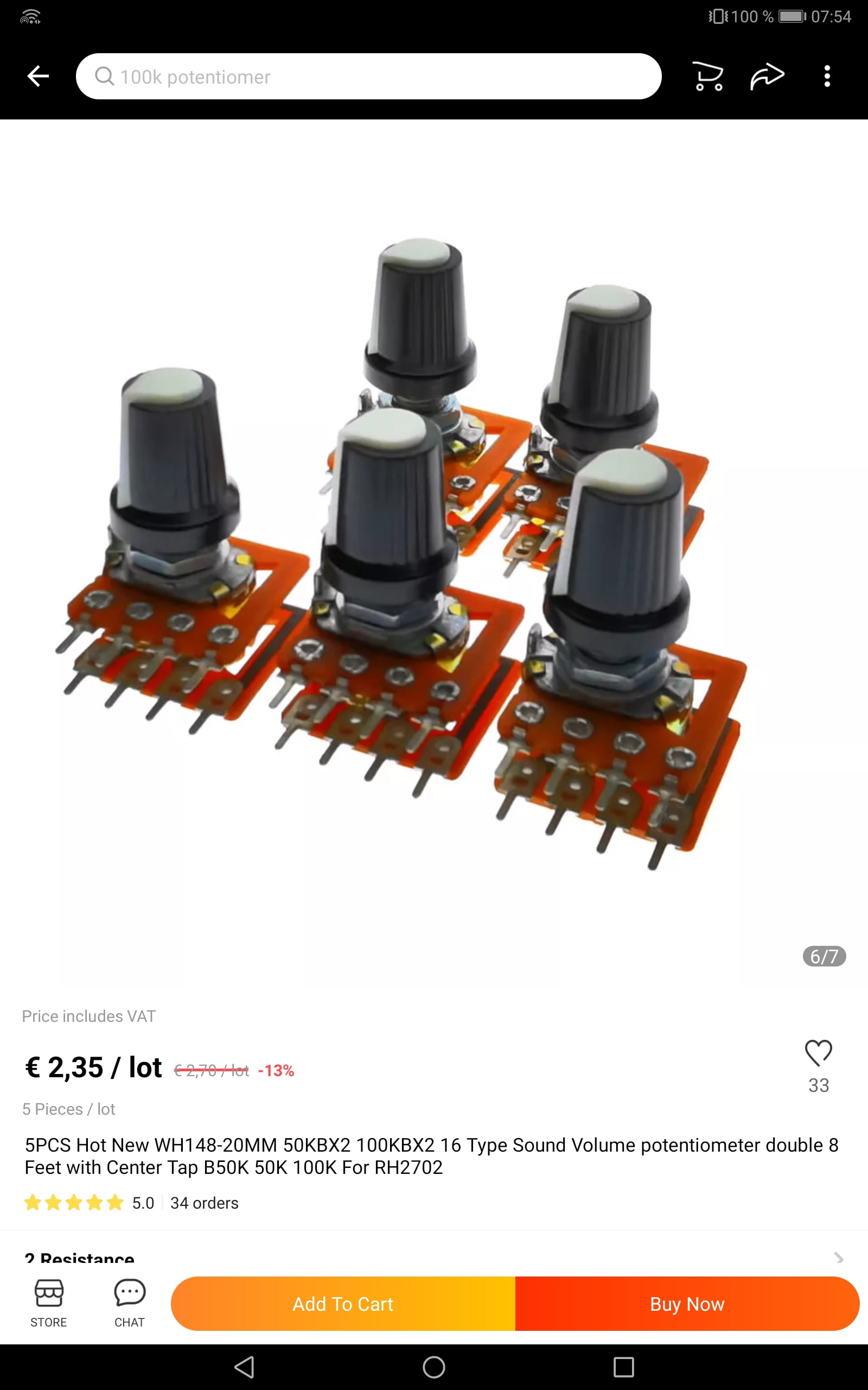 Pack 3 Potentiomètres Double 100K Logarithmique PCB - Qualité Audio Métal Avec Écrou Et Rondelle