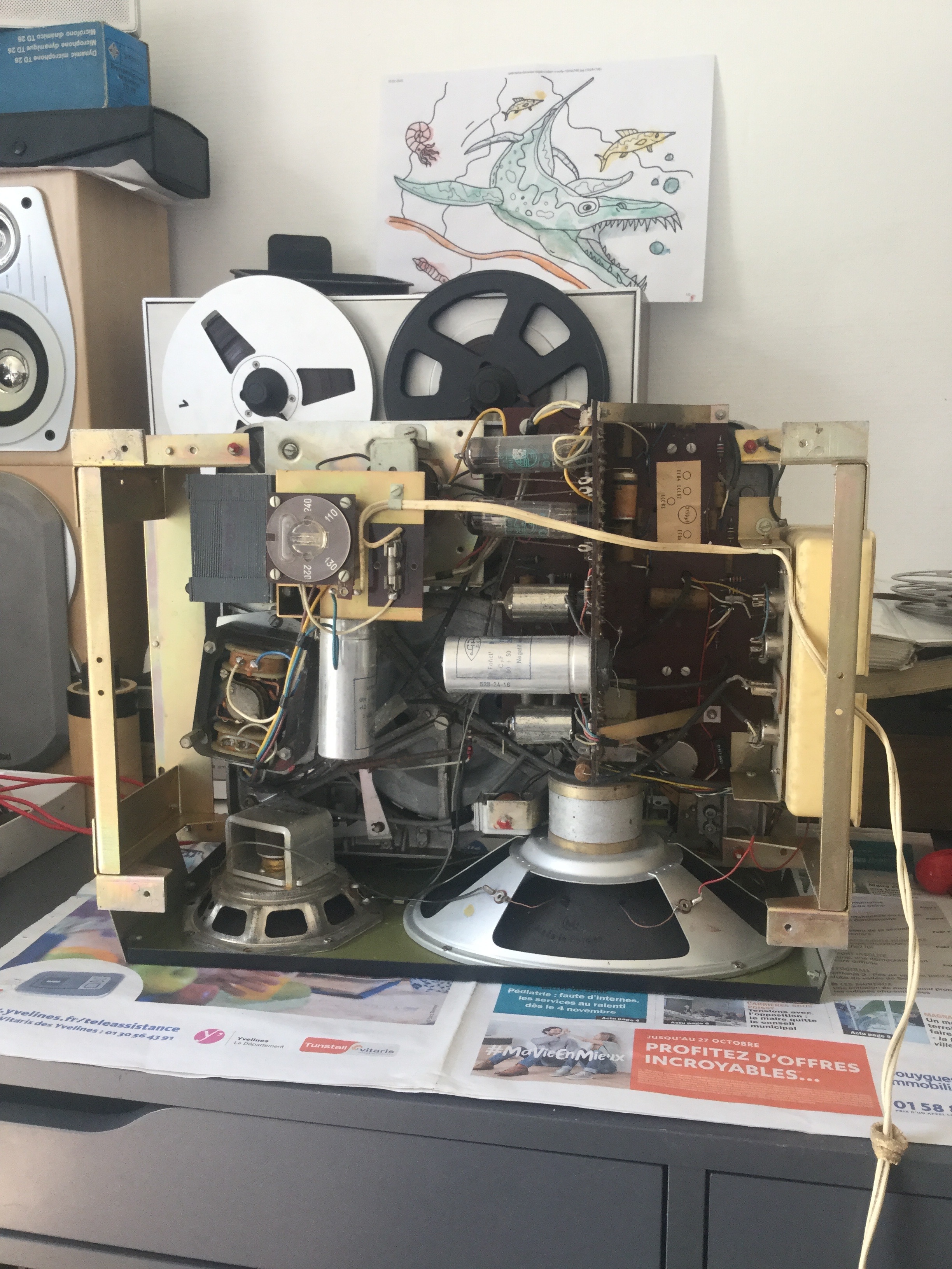 Magnéto à bande Philips bi-ampli 1950 + bandes fonctionnel
