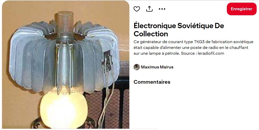 convertisseur themoelectrique pour lampe à pétrole