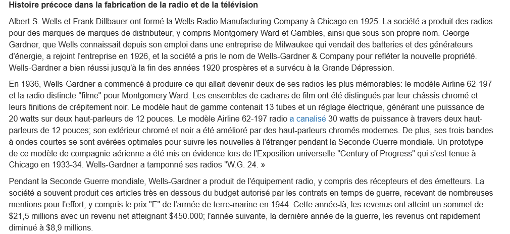 histoire sur Wells-Gardner Electronics Corporation